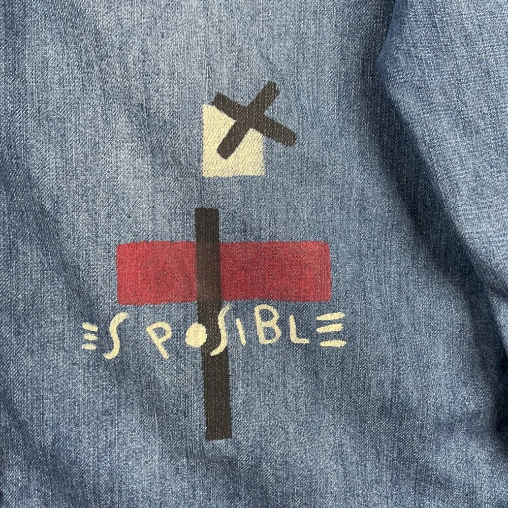 Zara Man Denim Shirt Mens Large Blue Milicia Grafica Limited Edition Graphic